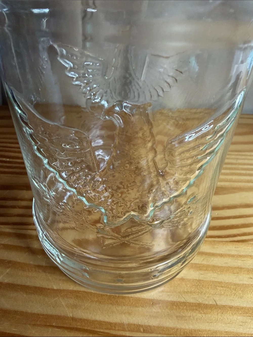 Vintage Clear Glass Apothecary Jar Embossed American Eagle and Stars 7.25